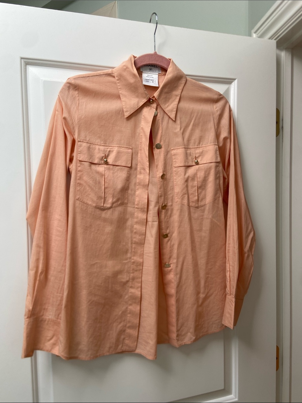 CHANEL Peach Cotton Button-Up Blouse